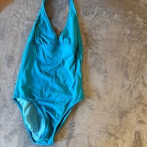 J Crew Turquoise Blue Halter One-piece Wmn’s Sz 8 Swimsuit Bathing Suit